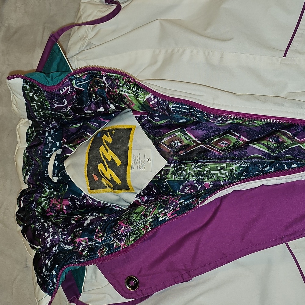Vintage Izzi Ski Puffer Jacket Coat Womens M White Purple Teal 80s 90s Rare - Picture 4 of 13